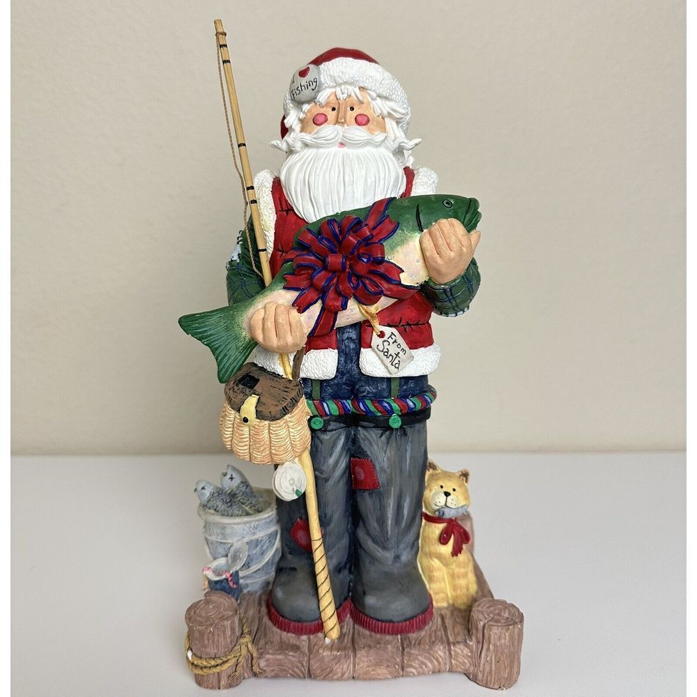 Vtg San Francisco Music Box Co. Christmas Santa Claus Fishing Musical Box Decor